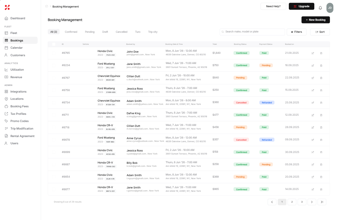 Turo host managing multiple vehicles and direct bookings in FleetHQ