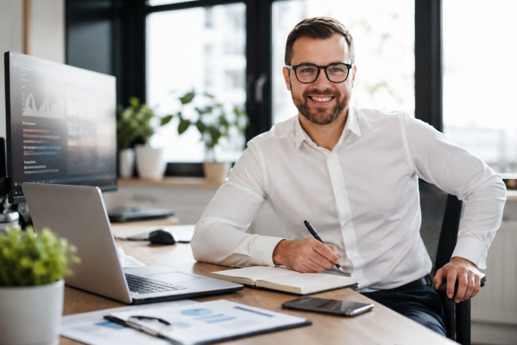 Successful car rental business owner using FleetHQ software for direct booking for car rentals and fleet management in 2026