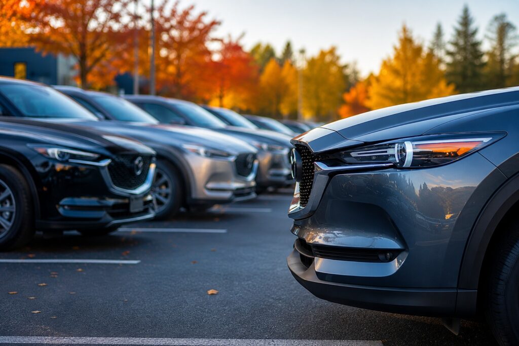 Modern car rental fleet parked in a row, featuring diverse vehicle types for the best OTAs for car rental owners