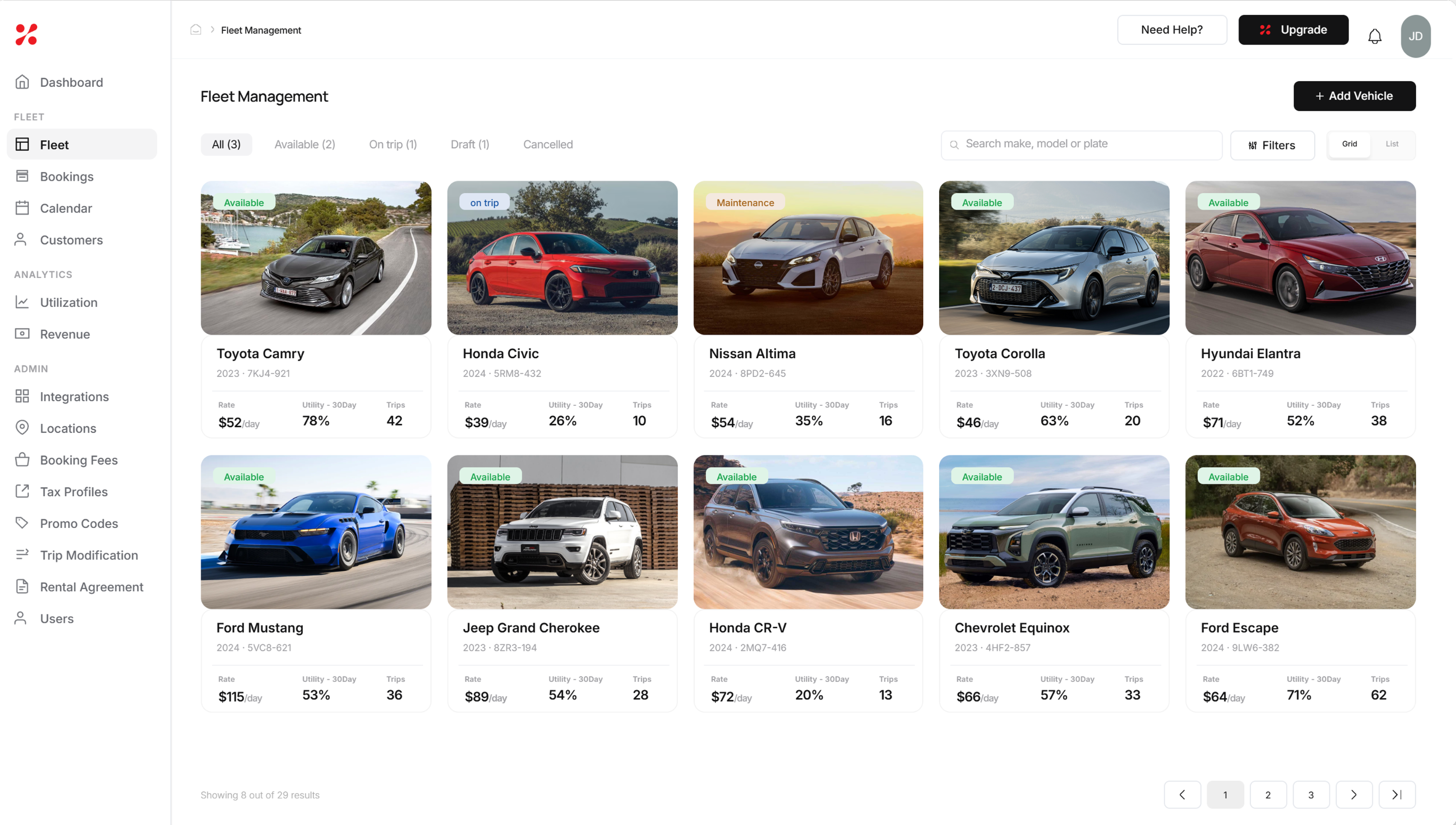 FleetHQ booking dashboard