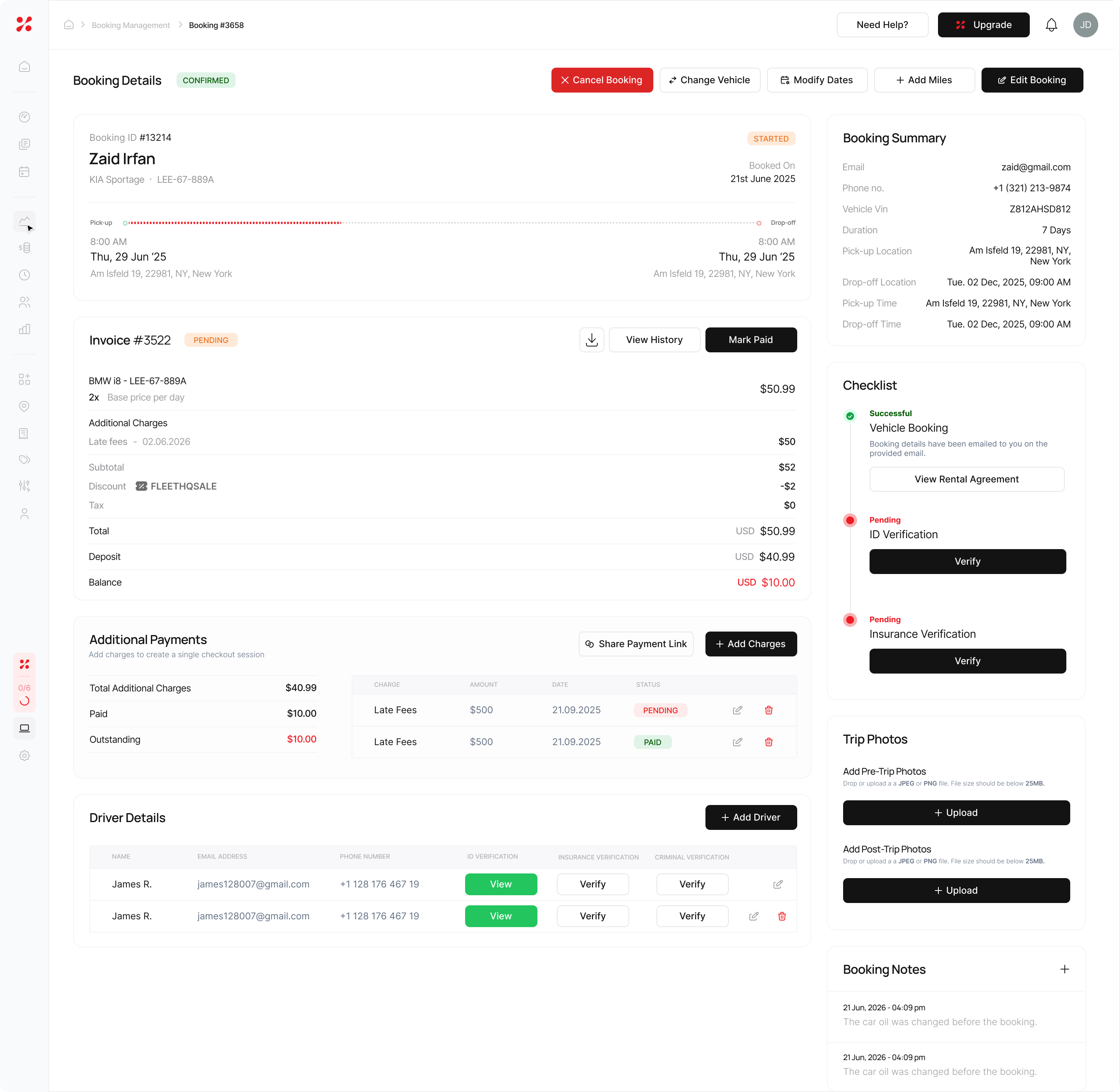 Renter requesting a car rental trip extension with one-click owner approval in FleetHQ