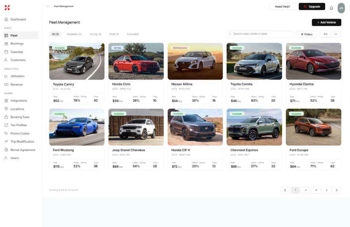FleetHQ booking dashboard