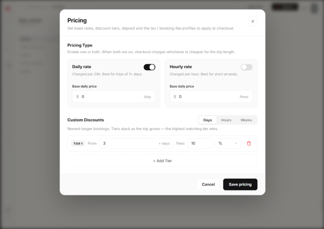 Gig driver booking an hourly car rental in FleetHQ